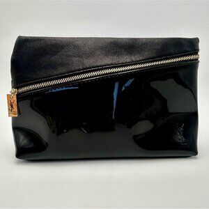 Yves Saint Laurent Beaute Black Patent & Leather Cosmetic Bag With Gold Zipper